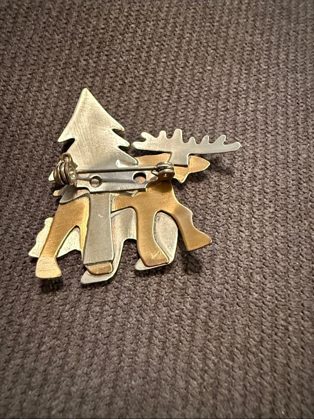 Gold Bear, Moose & Pine Tree  Brooch - Classic Nature Pin